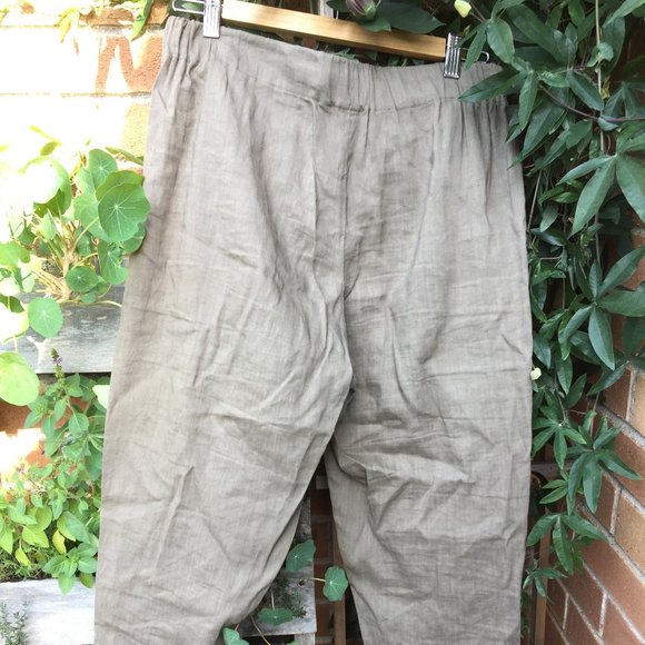Olive Beige Linen Lounge Pant w Drawstrings - Picture 2 of 6